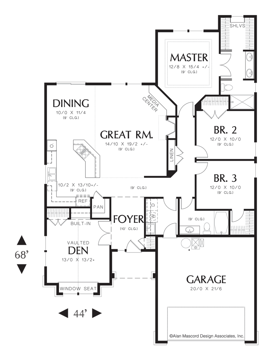 Main Floor Plan for Mascord House Plan 1103BA - The Granville