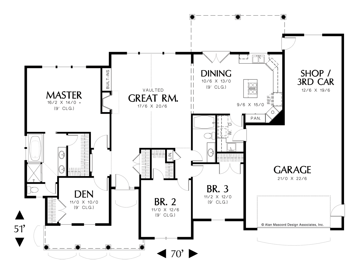 Main Floor Plan for Mascord House Plan 1144B - The Riverton