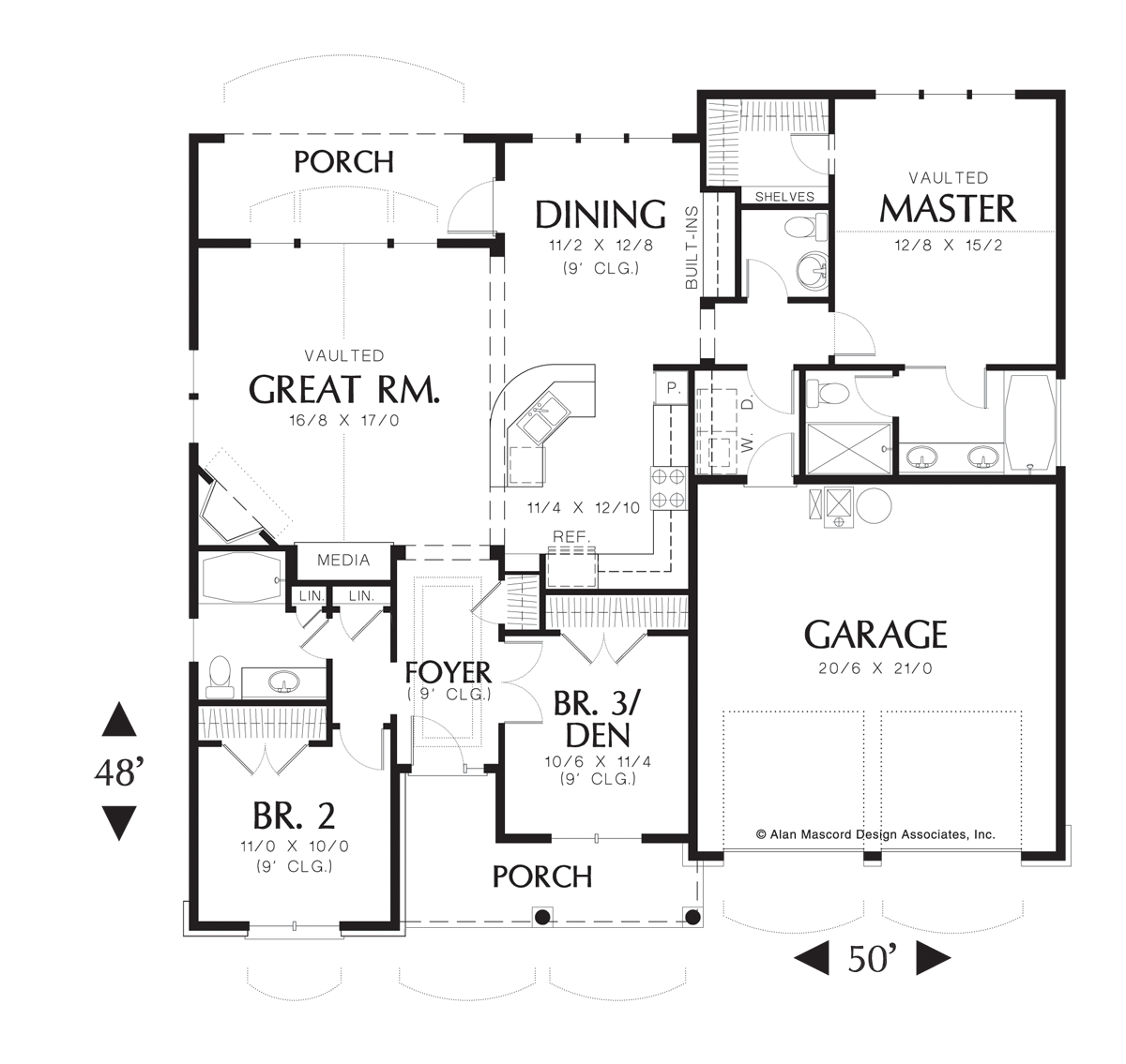 Main Floor Plan for Mascord House Plan 1146 - The Godfrey