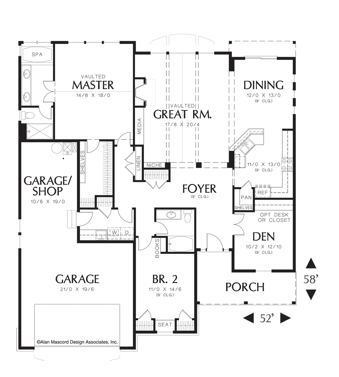Main Floor Plan for Mascord House Plan 1150 - The Lindley