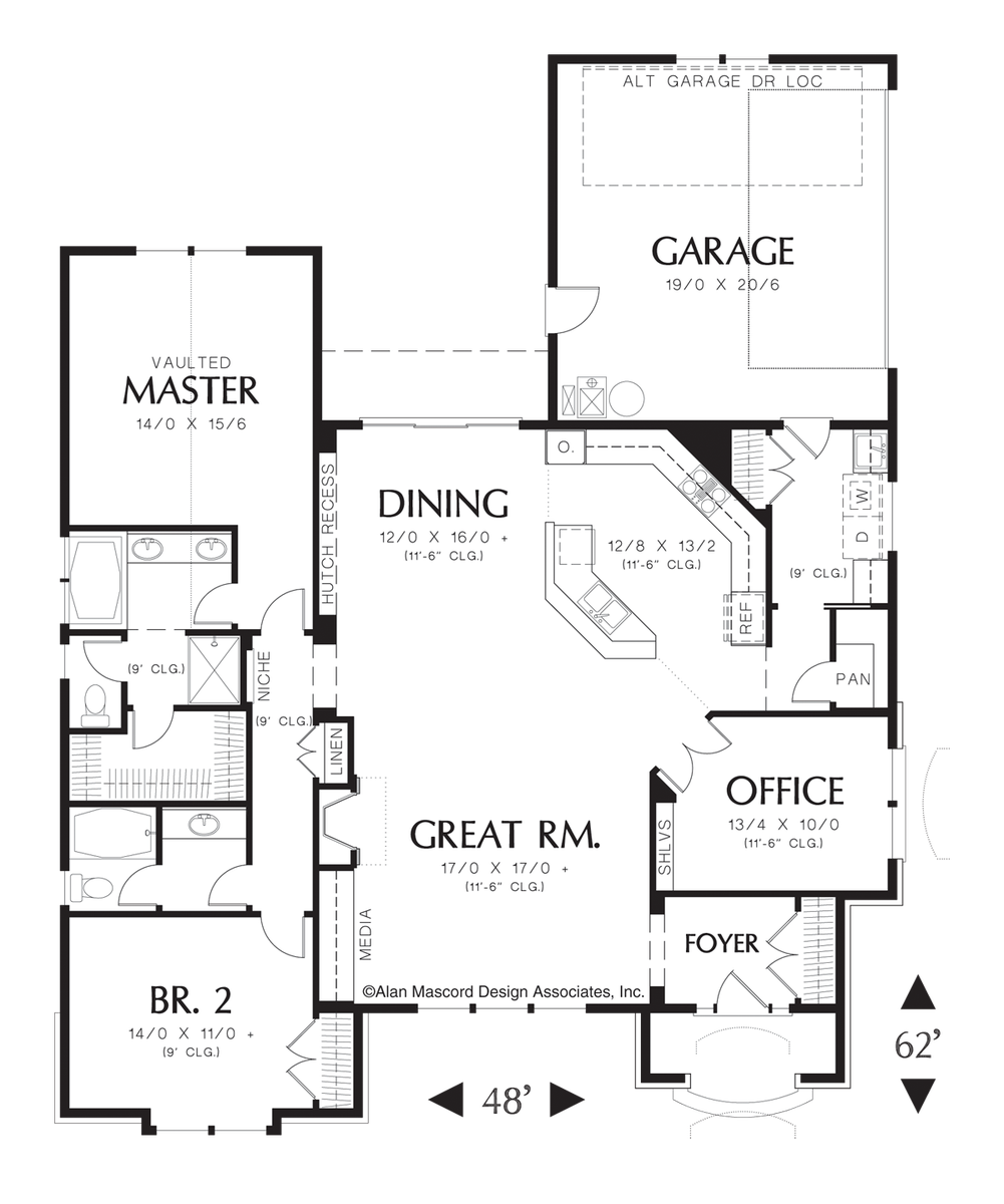 Main Floor Plan for Mascord House Plan 1154A - The Trumbull
