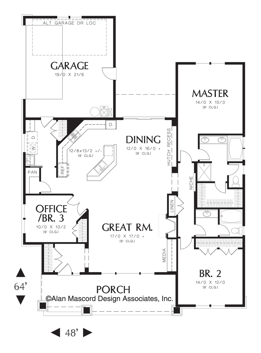 Main Floor Plan for Mascord House Plan 1154 - The Ellington