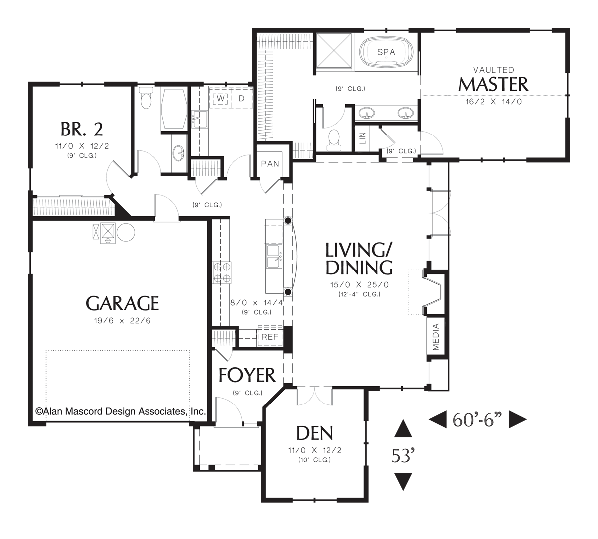 Main Floor Plan for Mascord House Plan 1156 - The Stuart