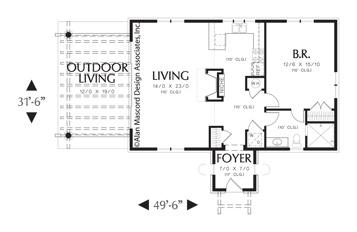 Main Floor Plan for Mascord House Plan 1157 - The Rosabella