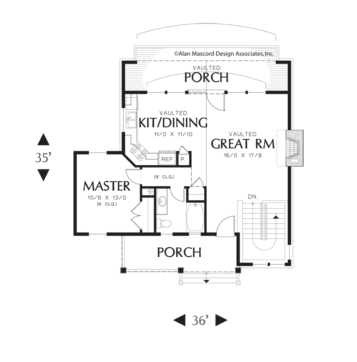 Main Floor Plan for Mascord House Plan 1158 - The Abery