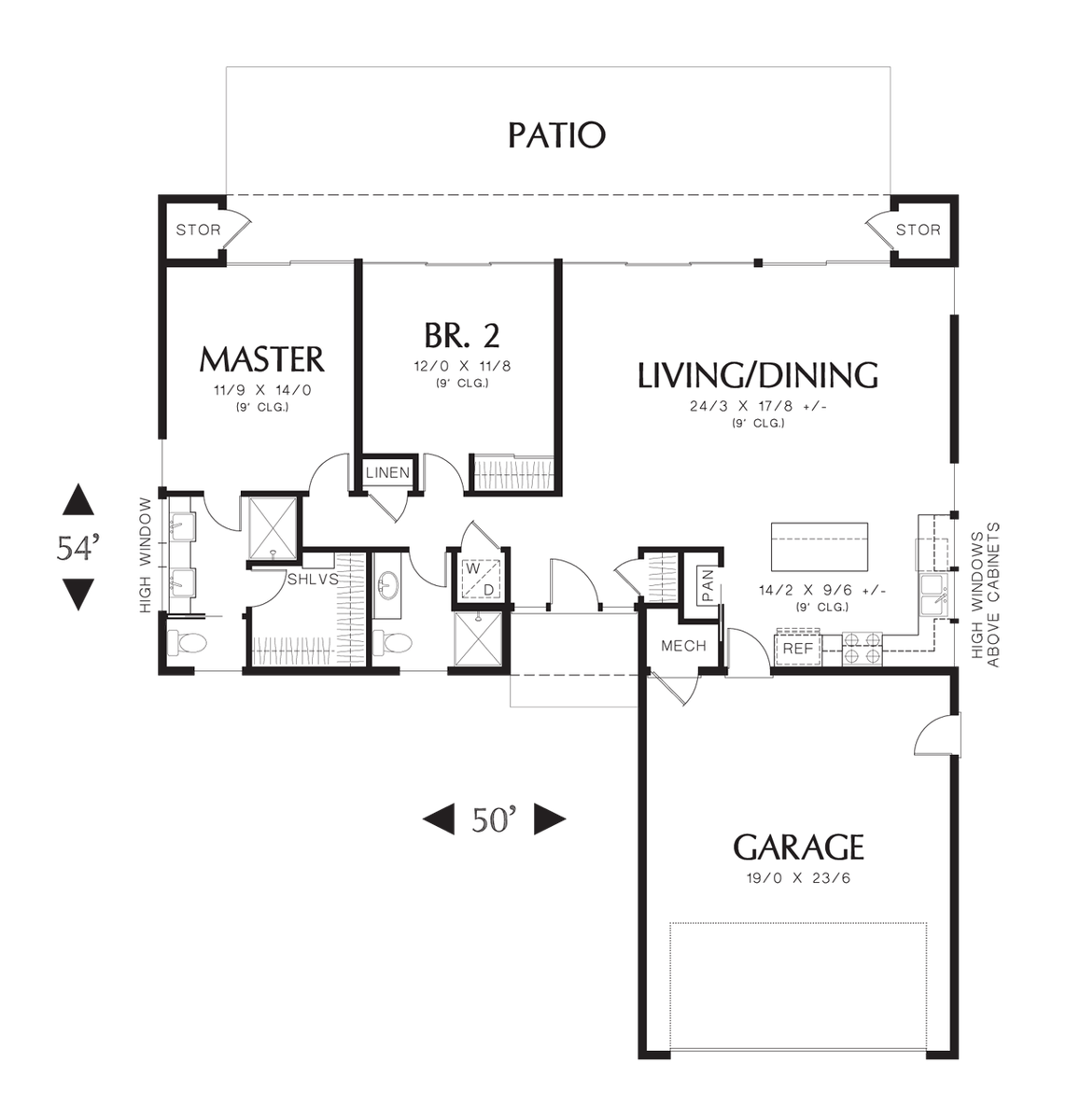 Main Floor Plan for Mascord House Plan 1160A - The Galway