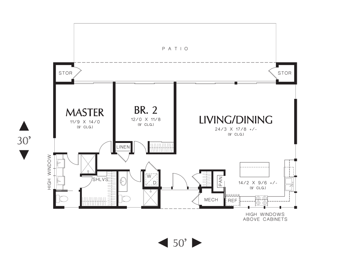 Main Floor Plan for Mascord House Plan 1160 - The Dublin