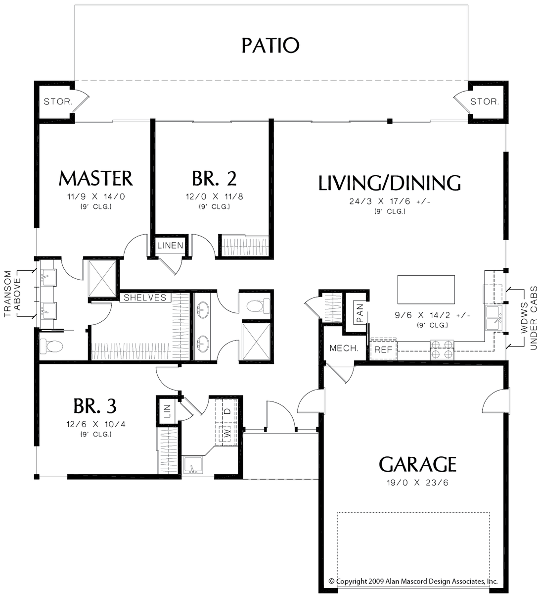Main Floor Plan for Mascord House Plan 1161 - The Keighley