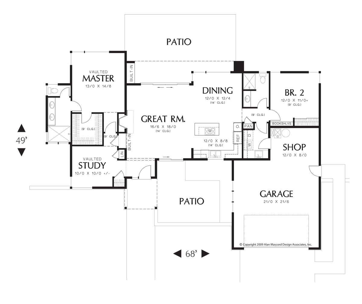 Main Floor Plan for Mascord House Plan 1163 - The Westside