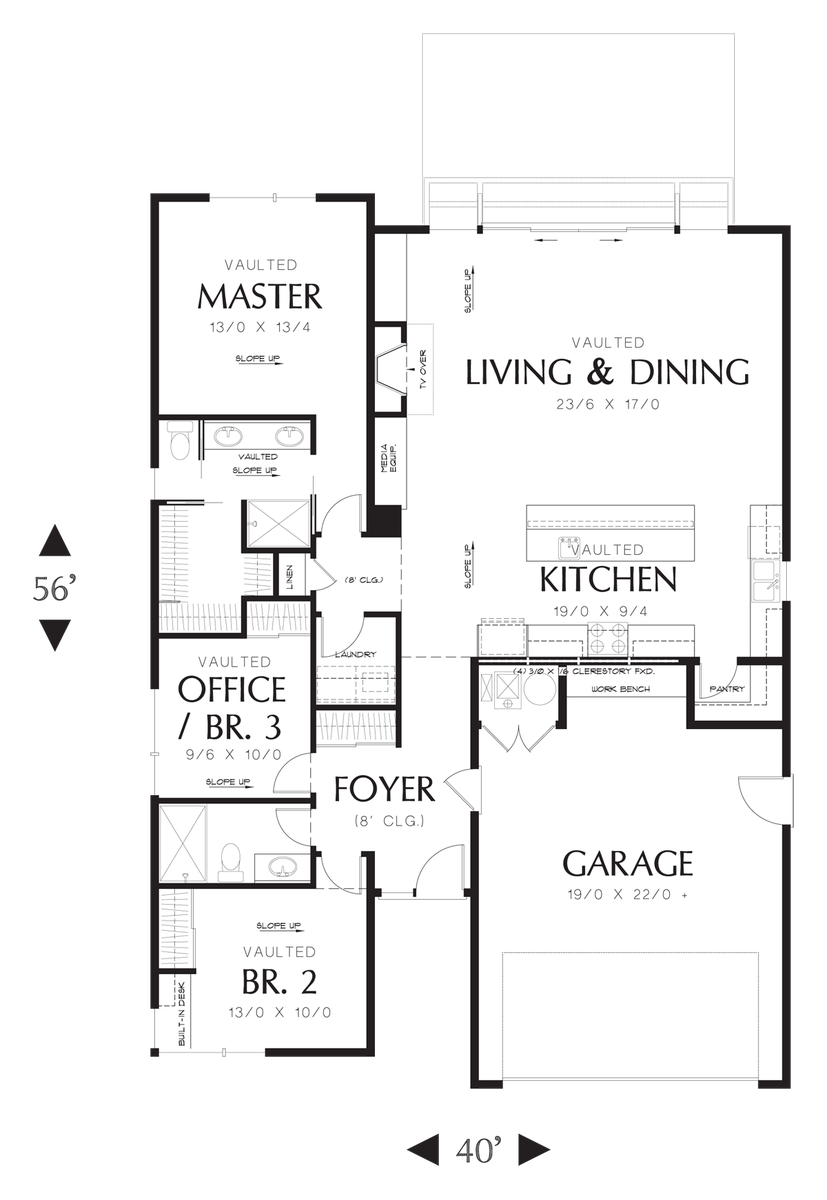 Main Floor Plan for Mascord House Plan 1164ES - The Park Place