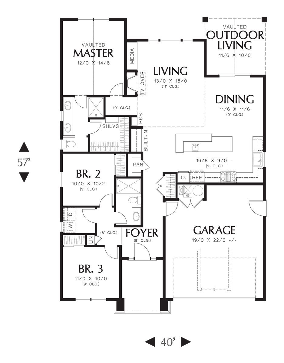 Main Floor Plan for Mascord House Plan 1168ES - The Espresso