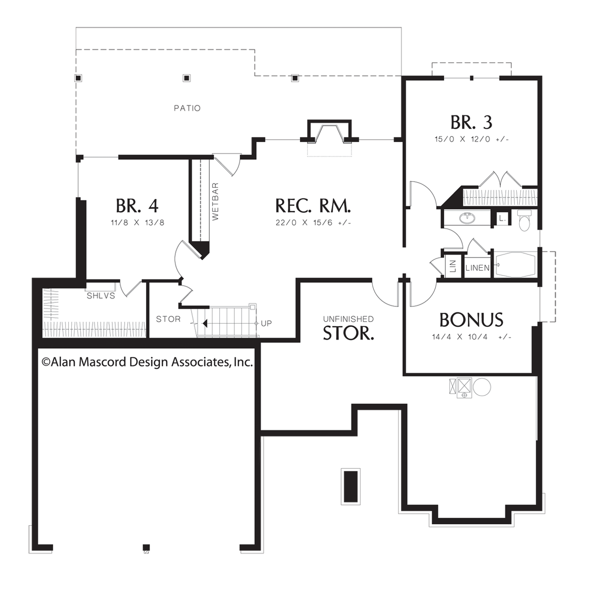 Lower Floor Plan for Mascord House Plan 1201J - The Dawson