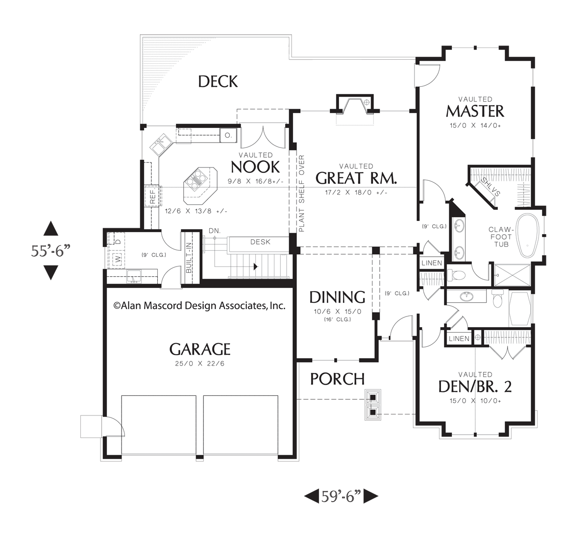 Main Floor Plan for Mascord House Plan 1201J - The Dawson