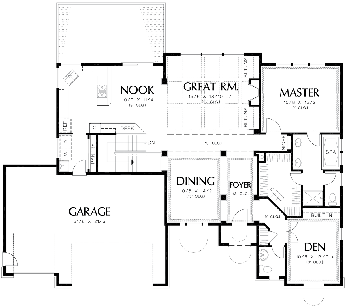 Main Floor Plan for Mascord House Plan 1201GD - The Arlington