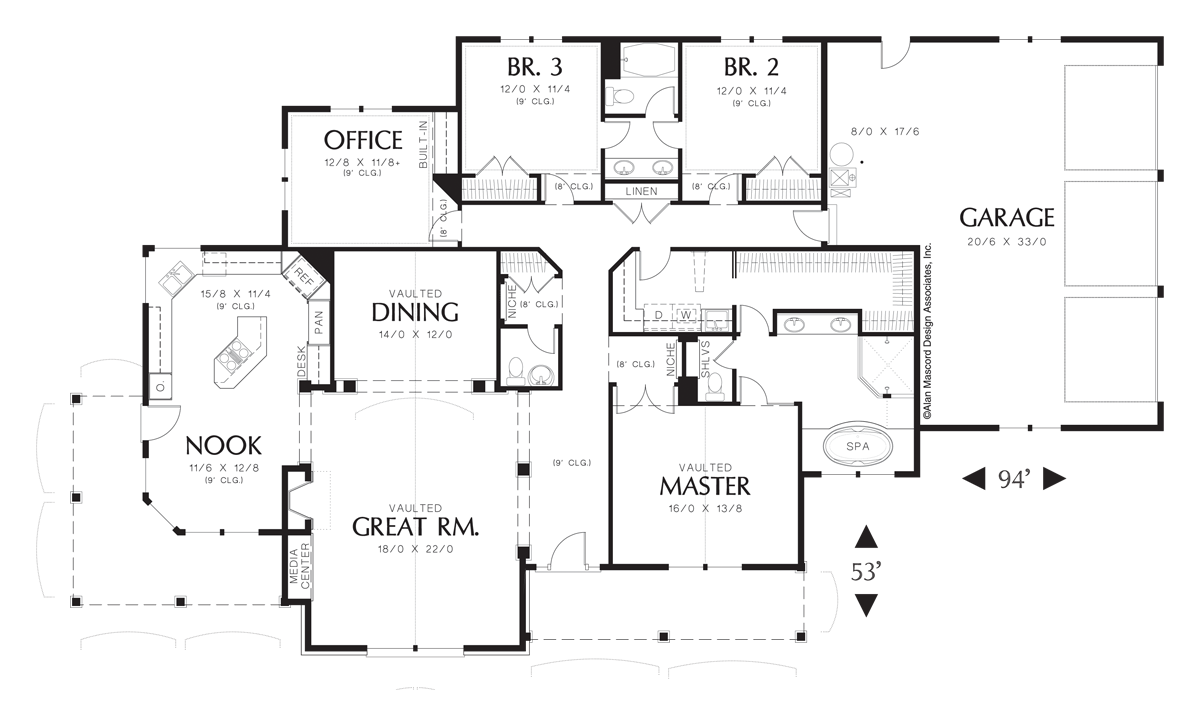 Main Floor Plan for Mascord House Plan 1232 - The Garrett