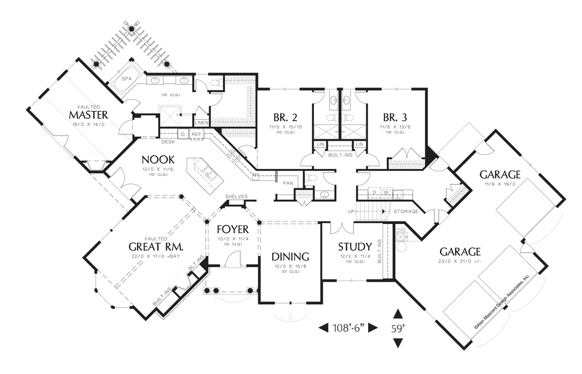 Main Floor Plan for Mascord House Plan 1233 - The Cainsville