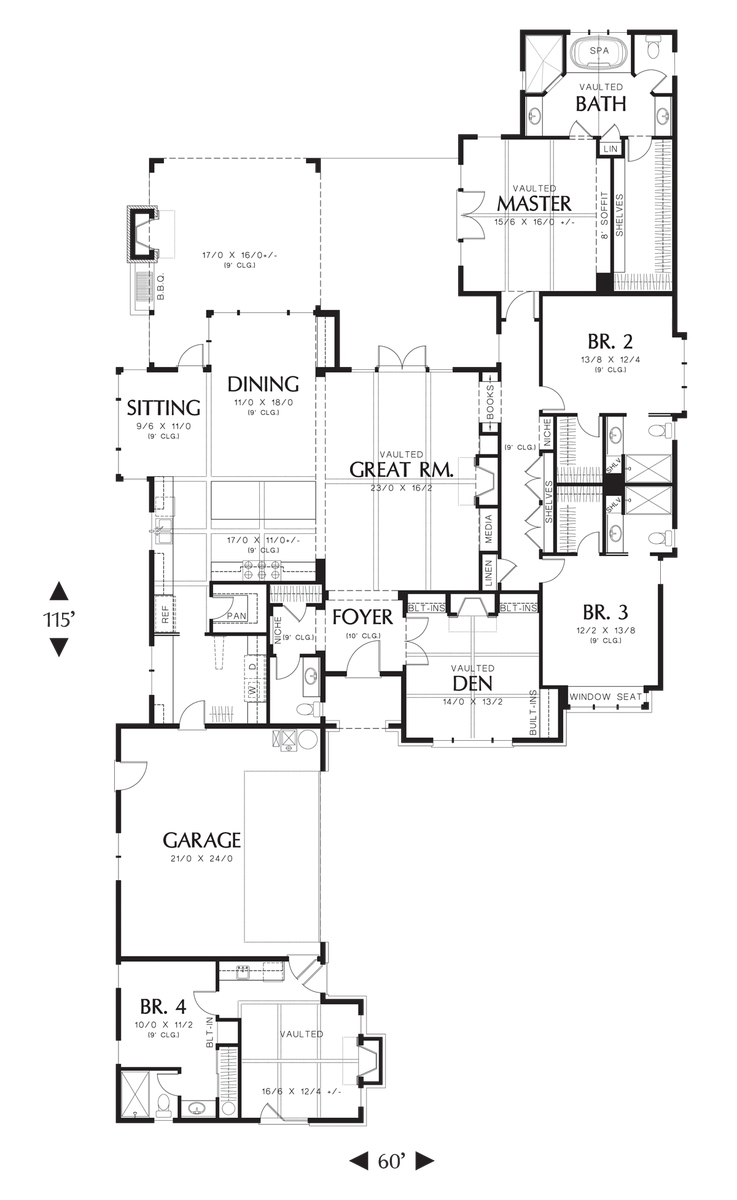 Main Floor Plan for Mascord House Plan 1234B - The Harriet