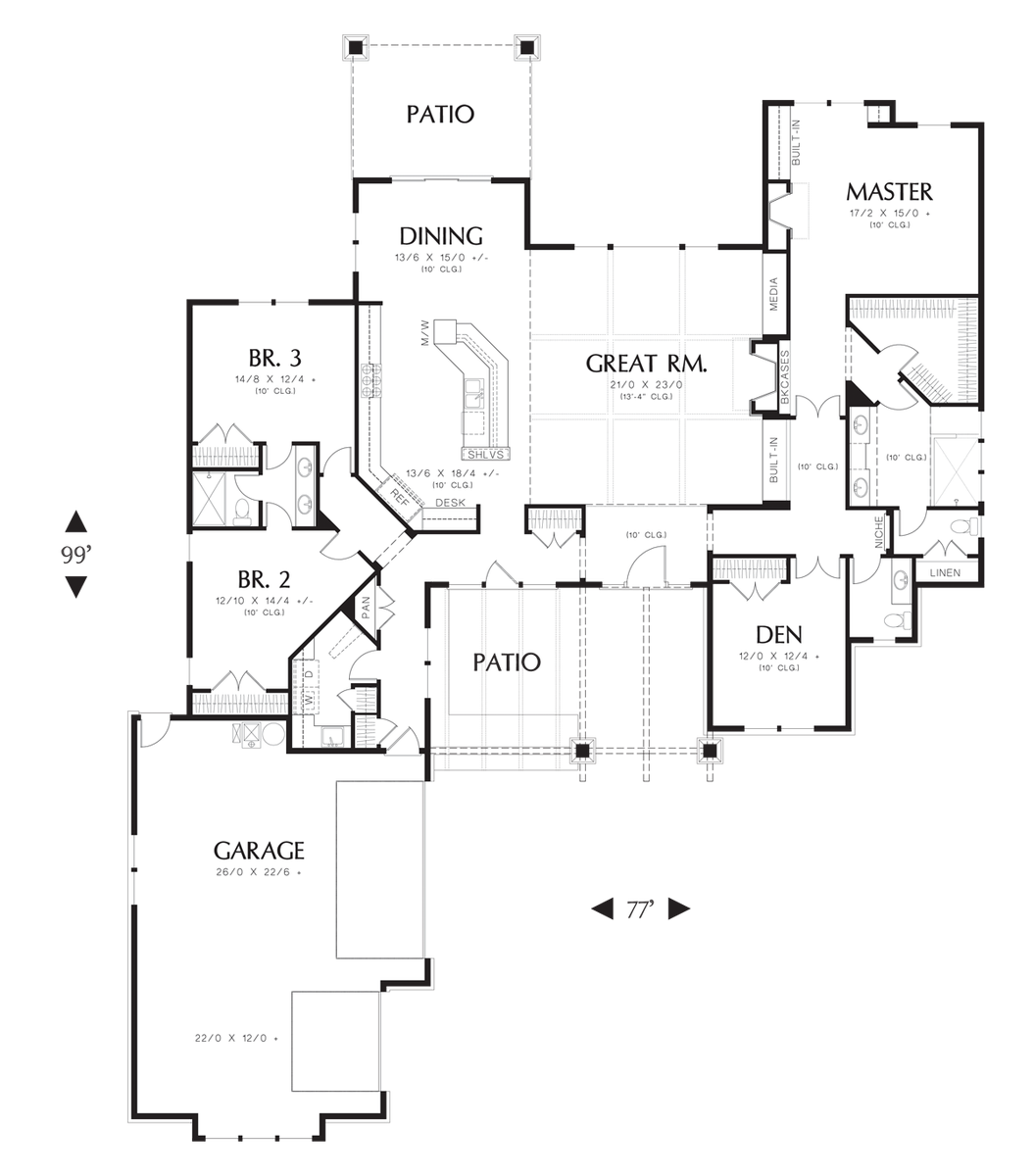 Main Floor Plan for Mascord House Plan 1235 - The Broderick