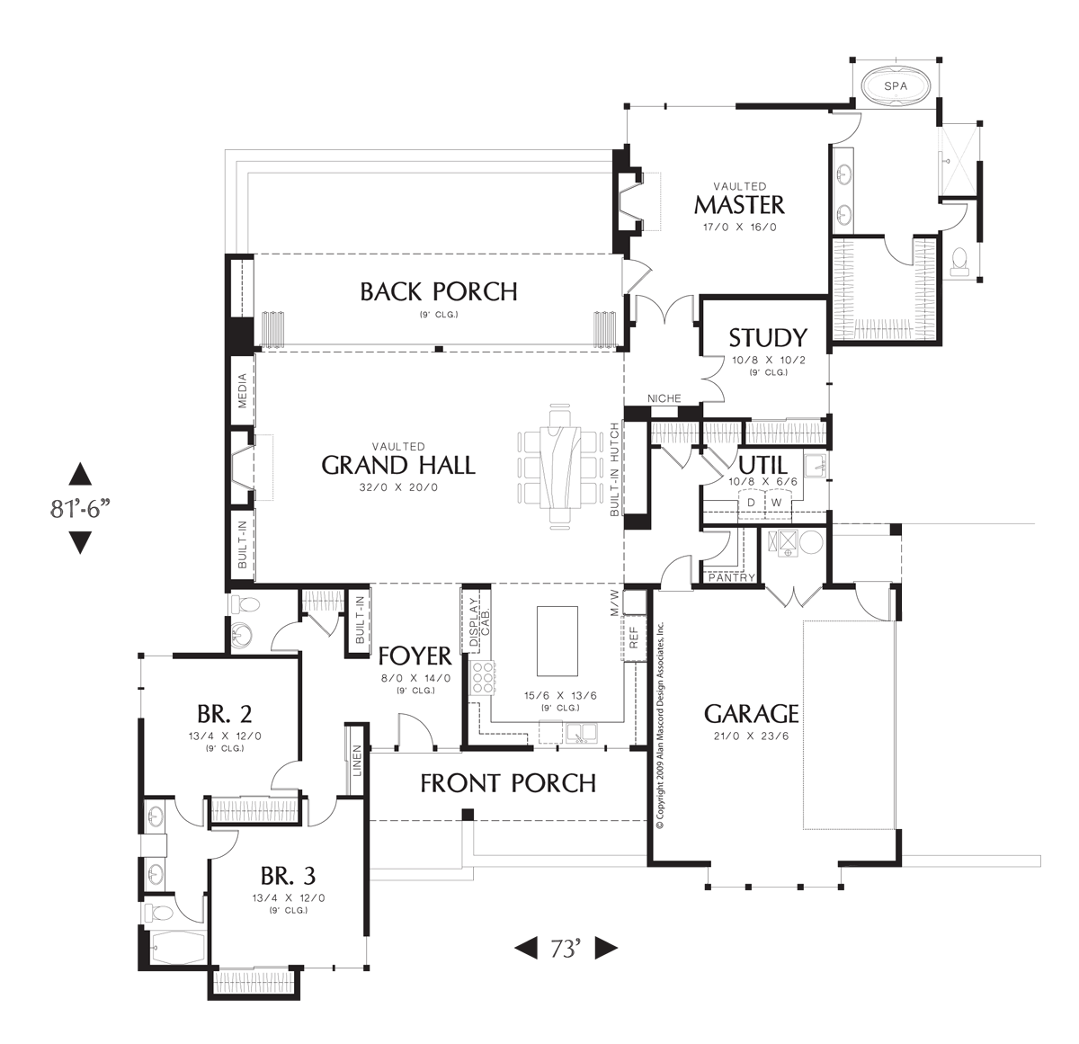 Main Floor Plan for Mascord House Plan 1242 - The Saxon