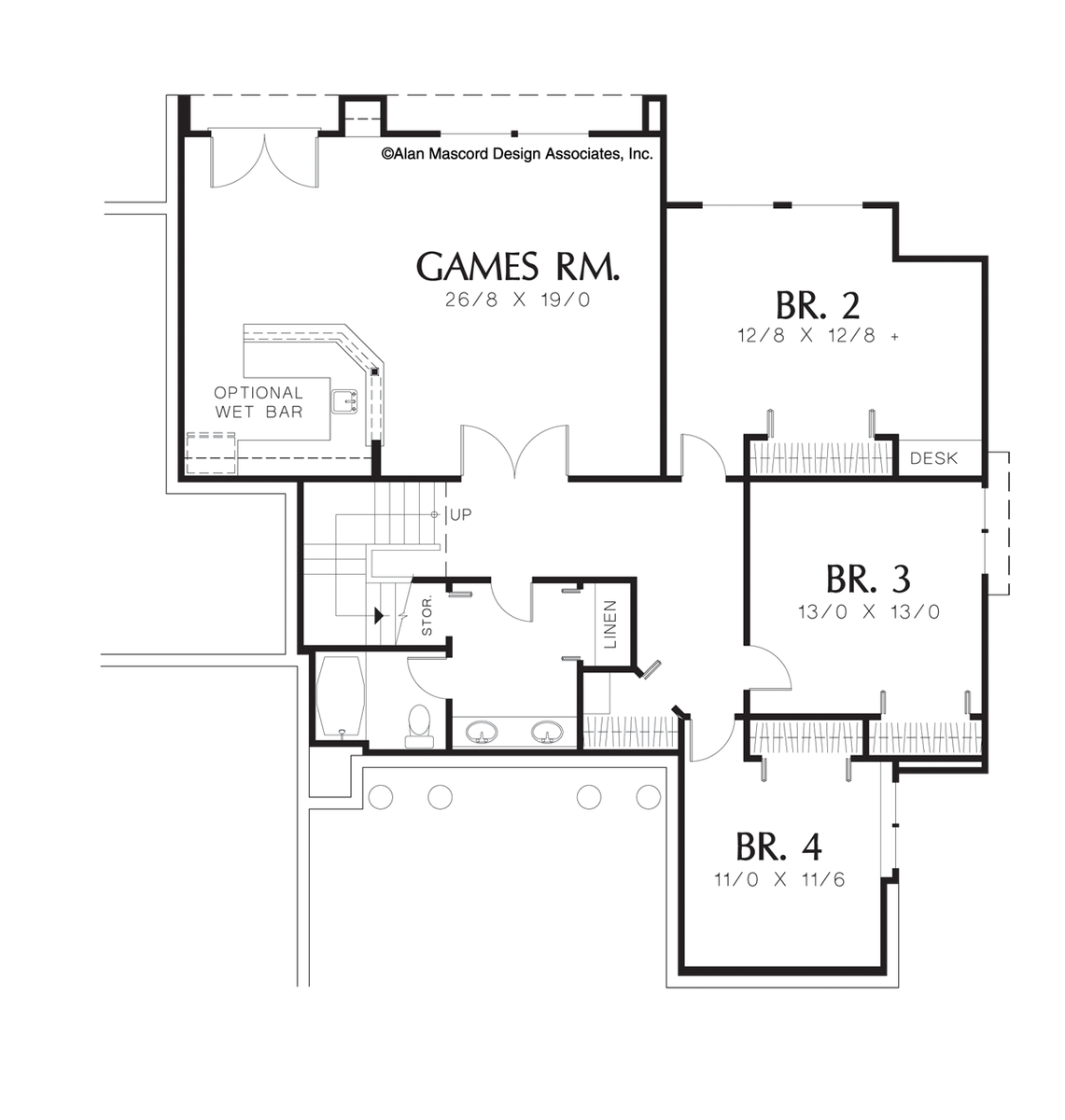 Lower Floor Plan for Mascord House Plan 1305 - The Carenco