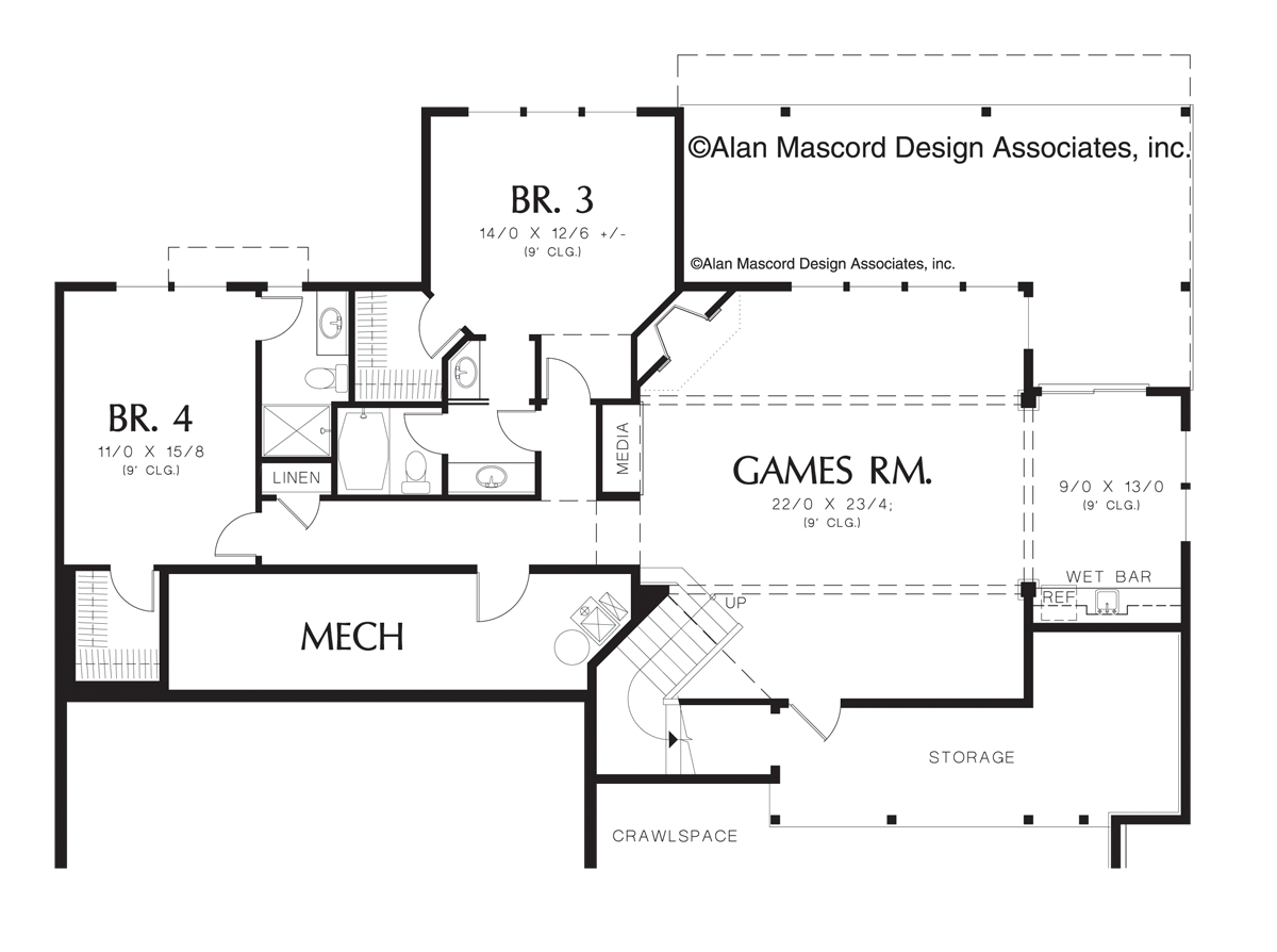 Lower Floor Plan for Mascord House Plan 1320 - The Granseth