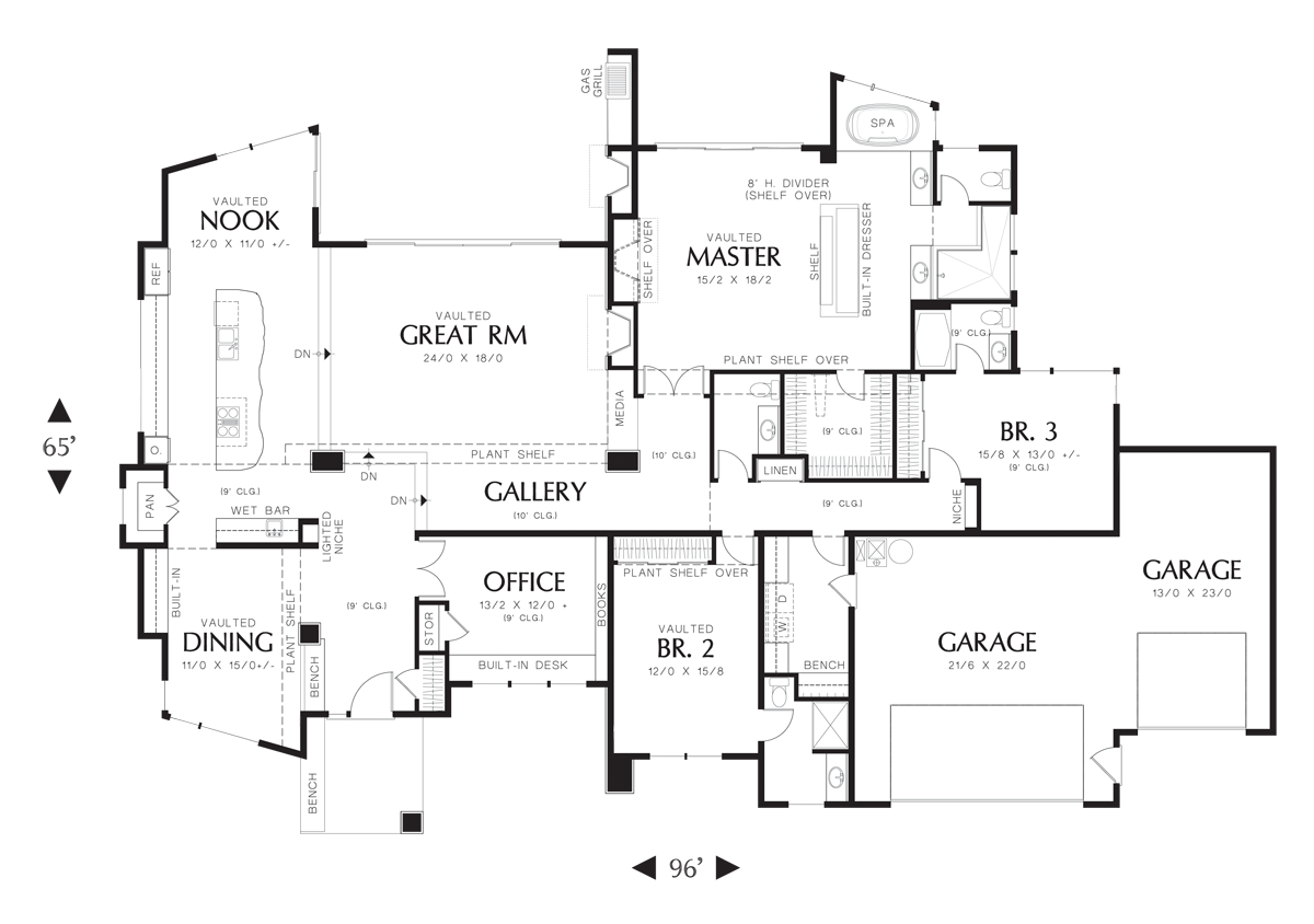 Main Floor Plan for Mascord House Plan 1327 - The Mercer