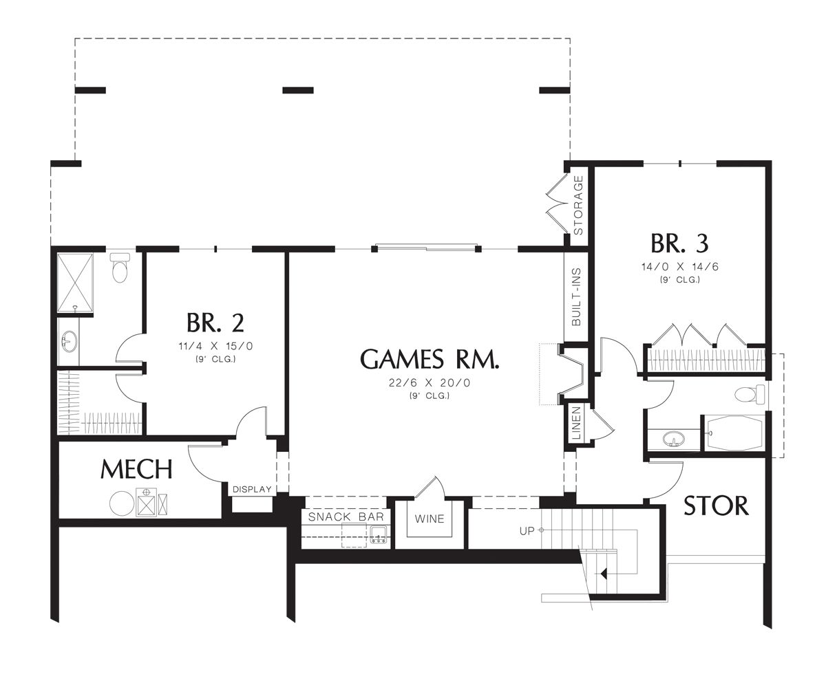 Lower Floor Plan for Mascord House Plan 1329A - The Langley