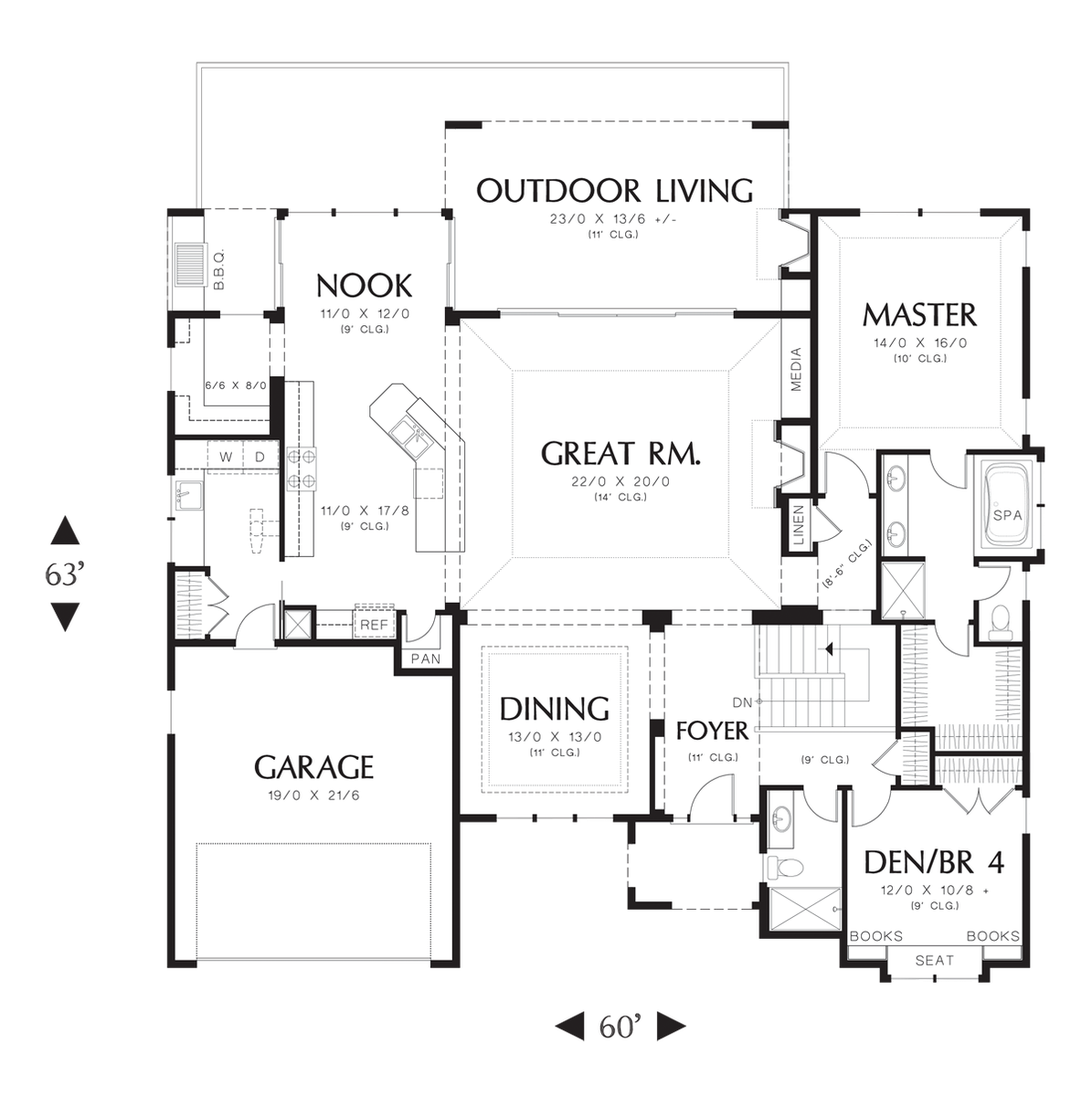 Main Floor Plan for Mascord House Plan 1329A - The Langley