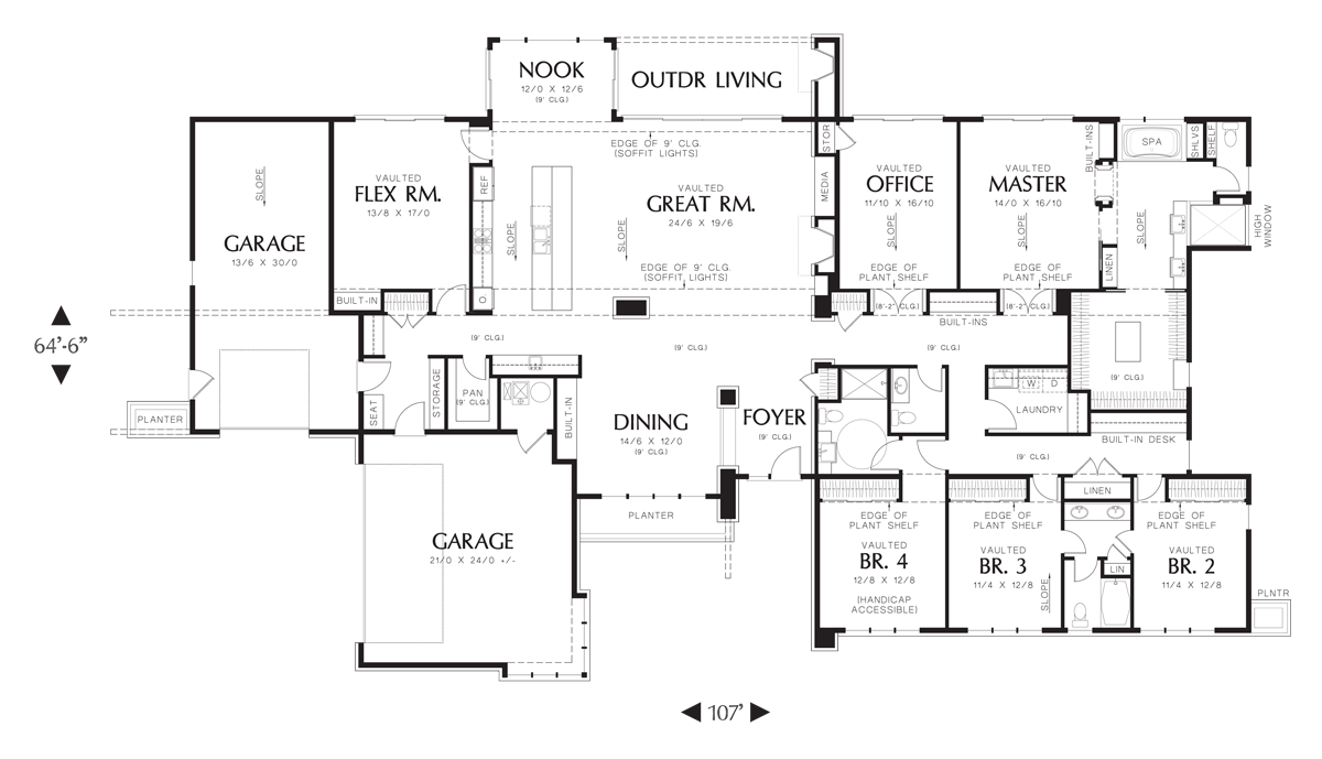 Main Floor Plan for Mascord House Plan 1333 - The Broadway