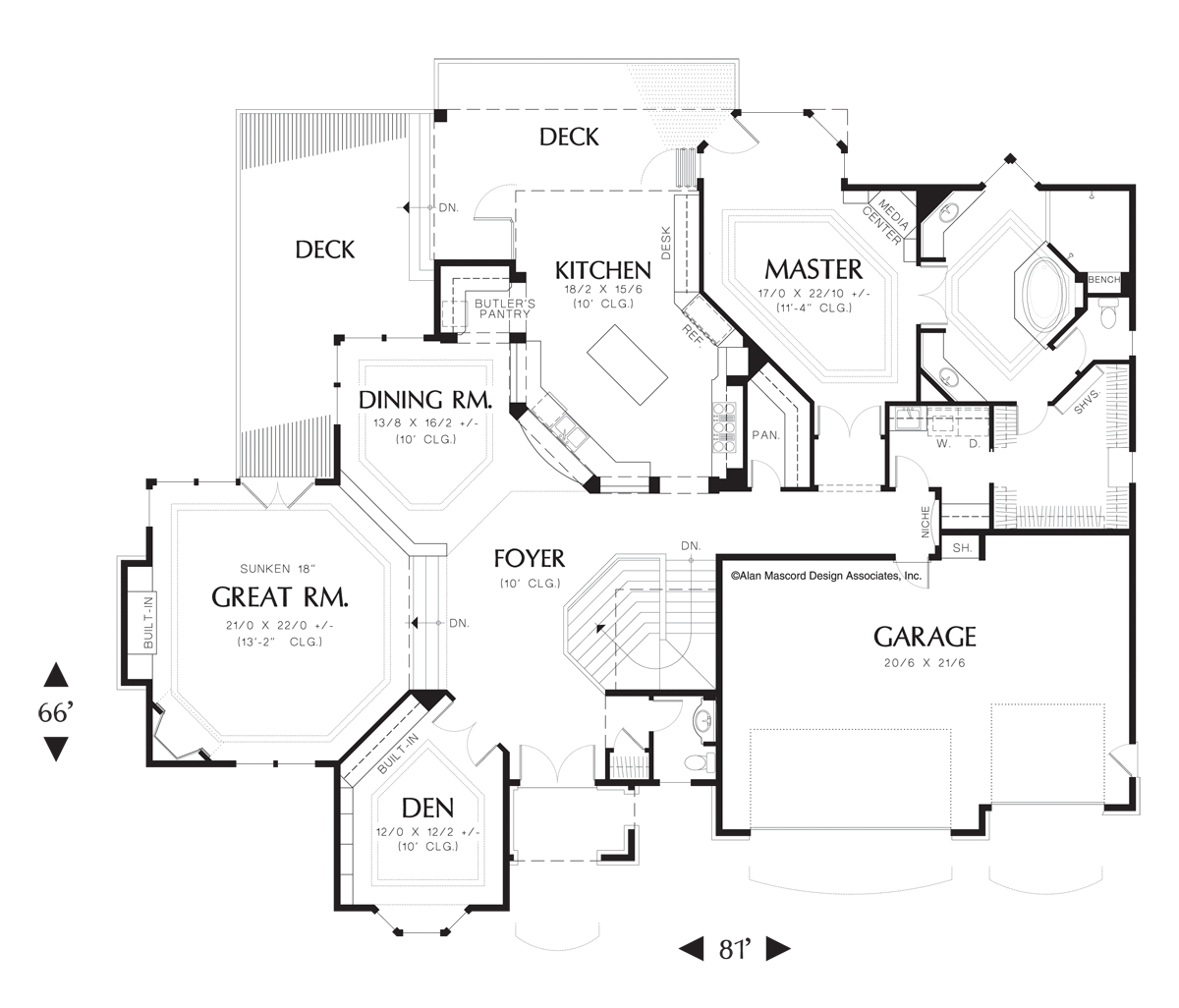 Main Floor Plan for Mascord House Plan 1404 - The Avellana