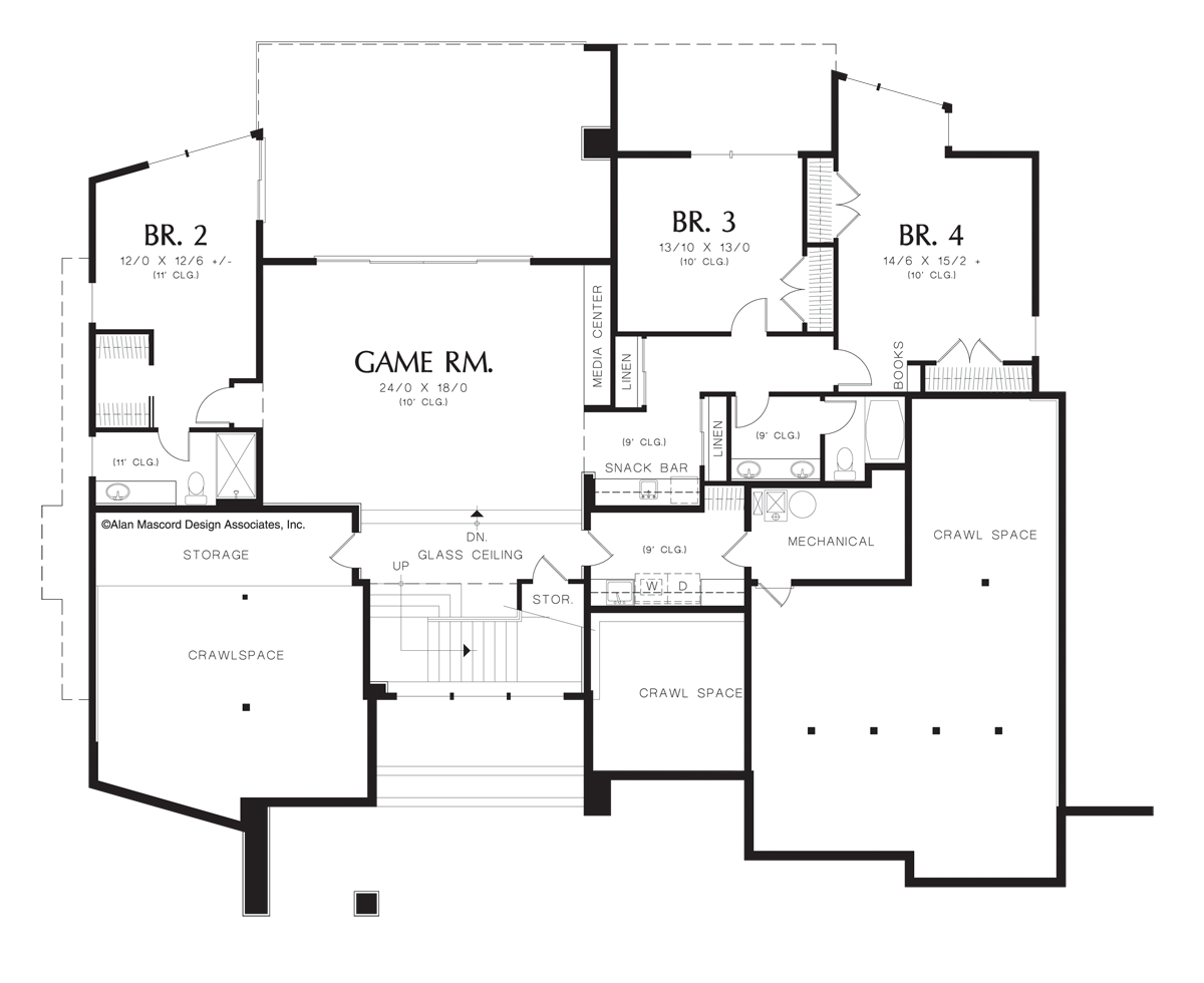 Lower Floor Plan for Mascord House Plan 1410 - The Norcutt