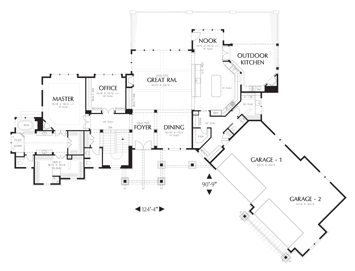 Main Floor Plan for Mascord House Plan 1411D - The Timbersedge