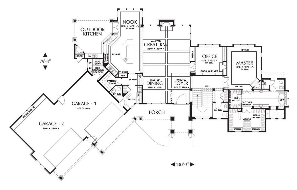 Main Floor Plan for Mascord House Plan 1411 - The Tasseler