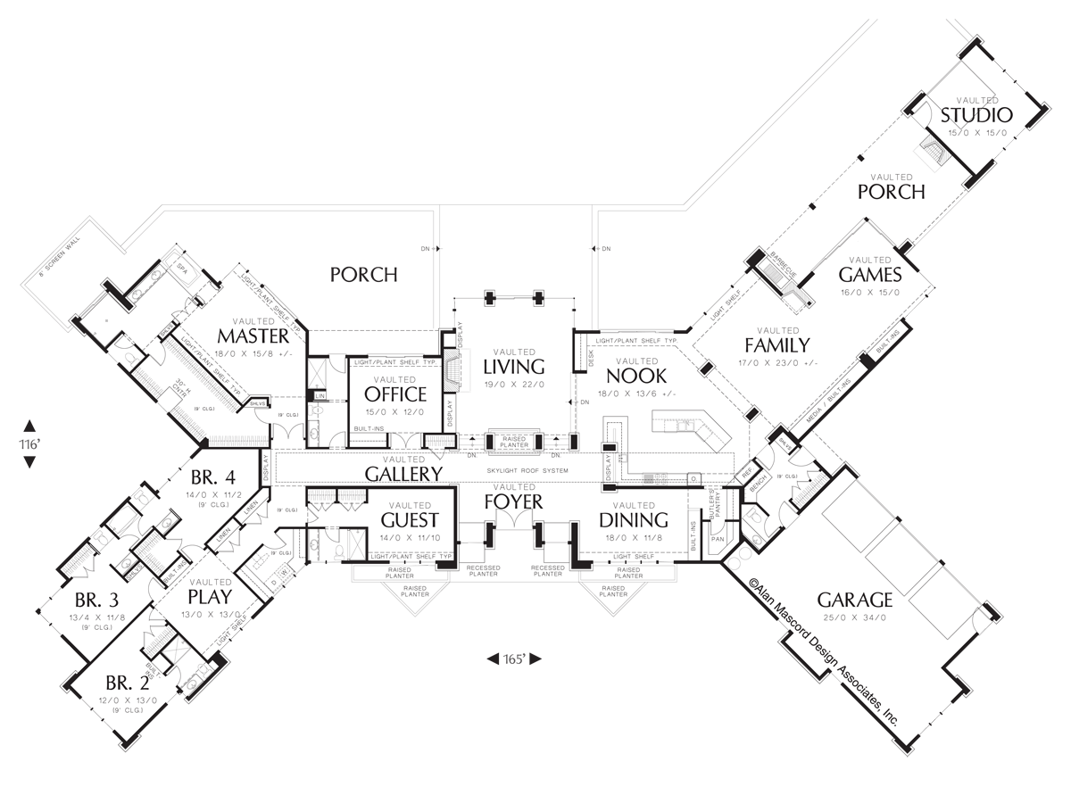 Main Floor Plan for Mascord House Plan 1412 - The Harrisburg