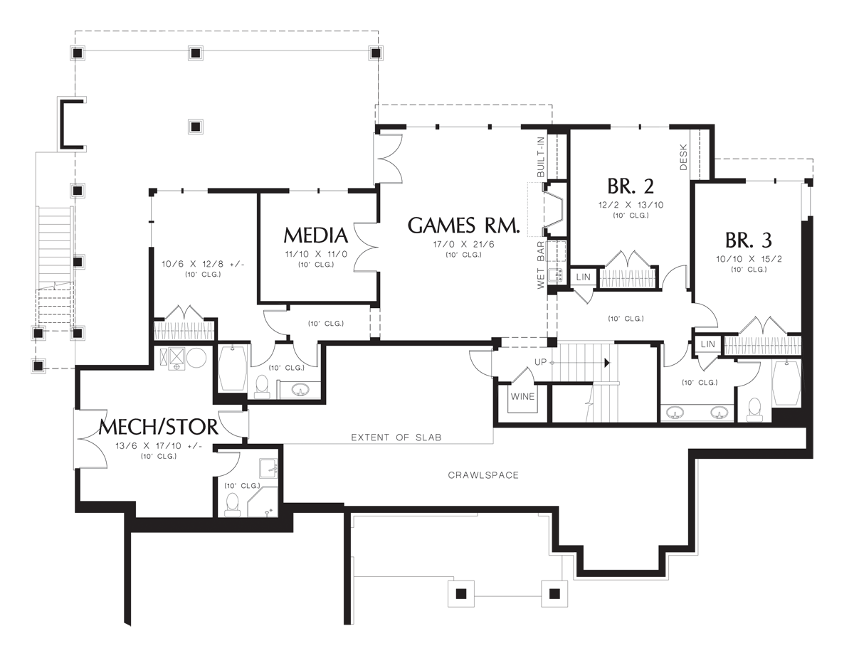 Lower Floor Plan for Mascord House Plan 1413 - The Lambert
