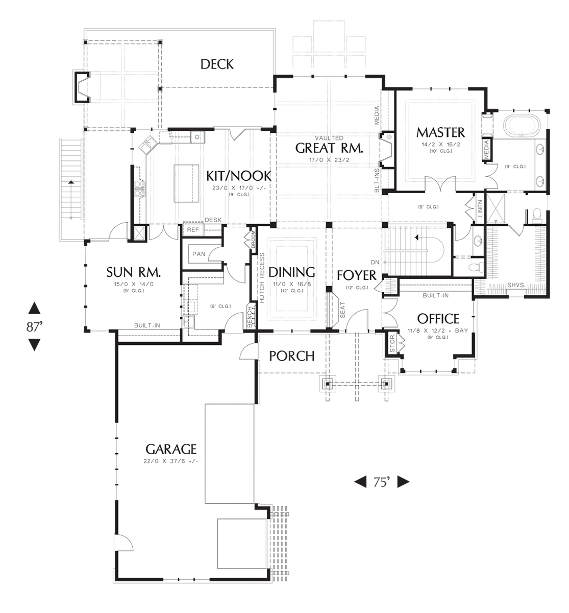 Main Floor Plan for Mascord House Plan 1413 - The Lambert