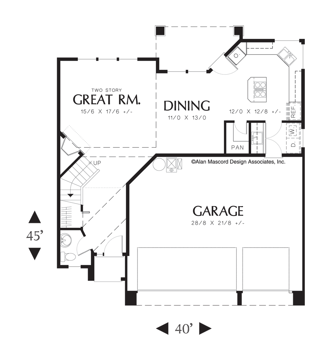 Main Floor Plan for Mascord House Plan 2108 - The Burgess
