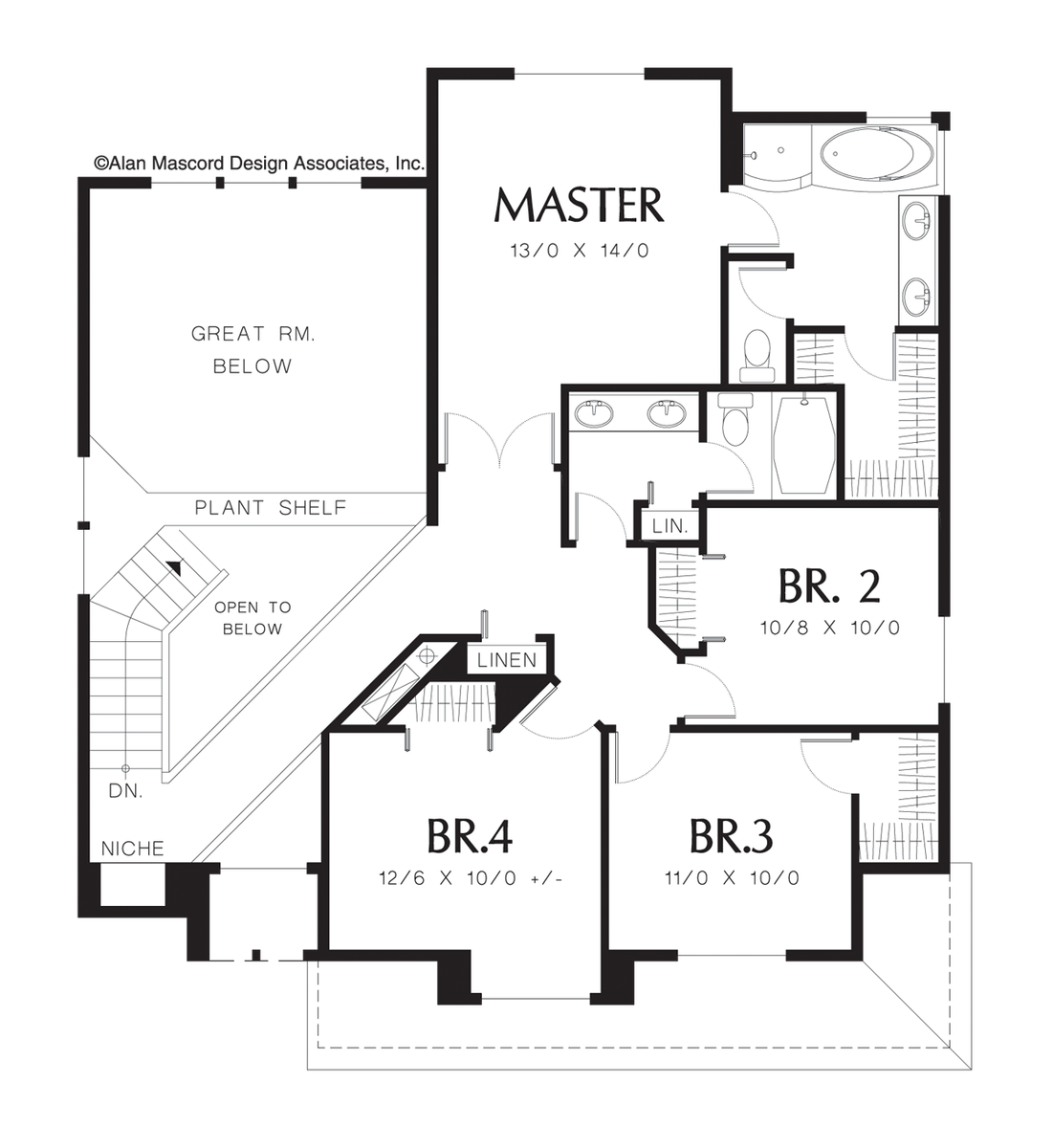 Upper Floor Plan for Mascord House Plan 2108 - The Burgess