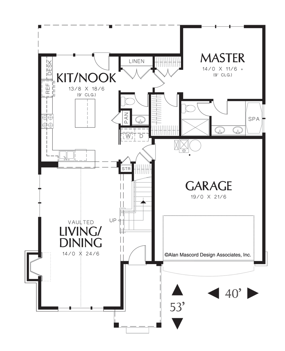 Main Floor Plan for Mascord House Plan 21102A - The Marshall
