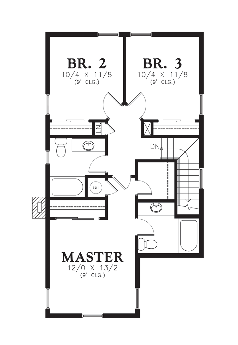 Upper Floor Plan for Mascord House Plan 21116A - The Elsie