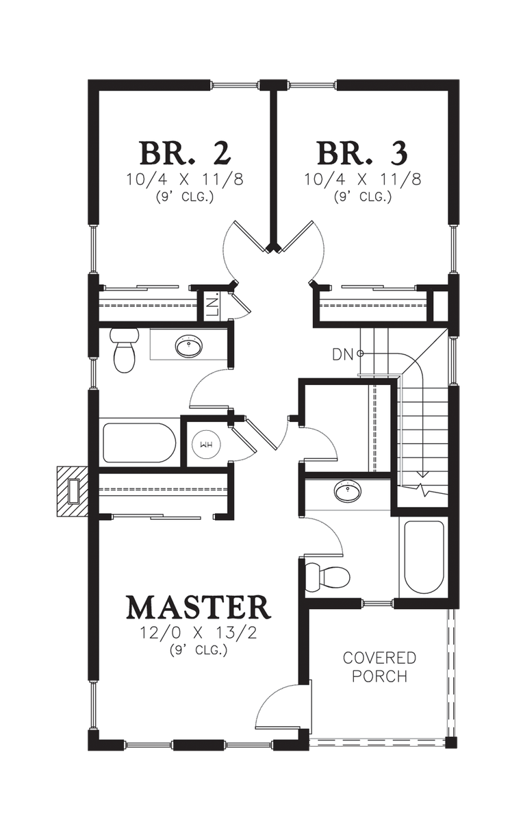 Upper Floor Plan for Mascord House Plan 21116B - The Ashville