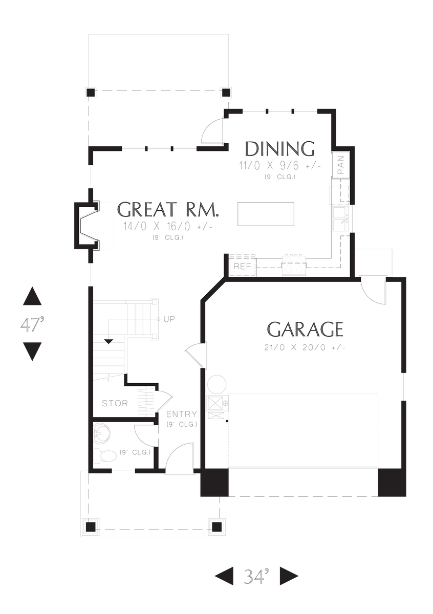 Main Floor Plan for Mascord House Plan 21124BA - The Halsey