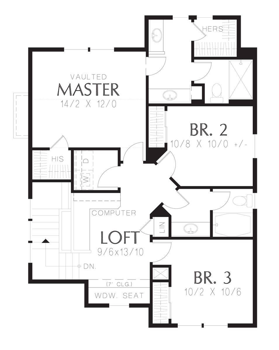 Upper Floor Plan for Mascord House Plan 21124BA - The Halsey