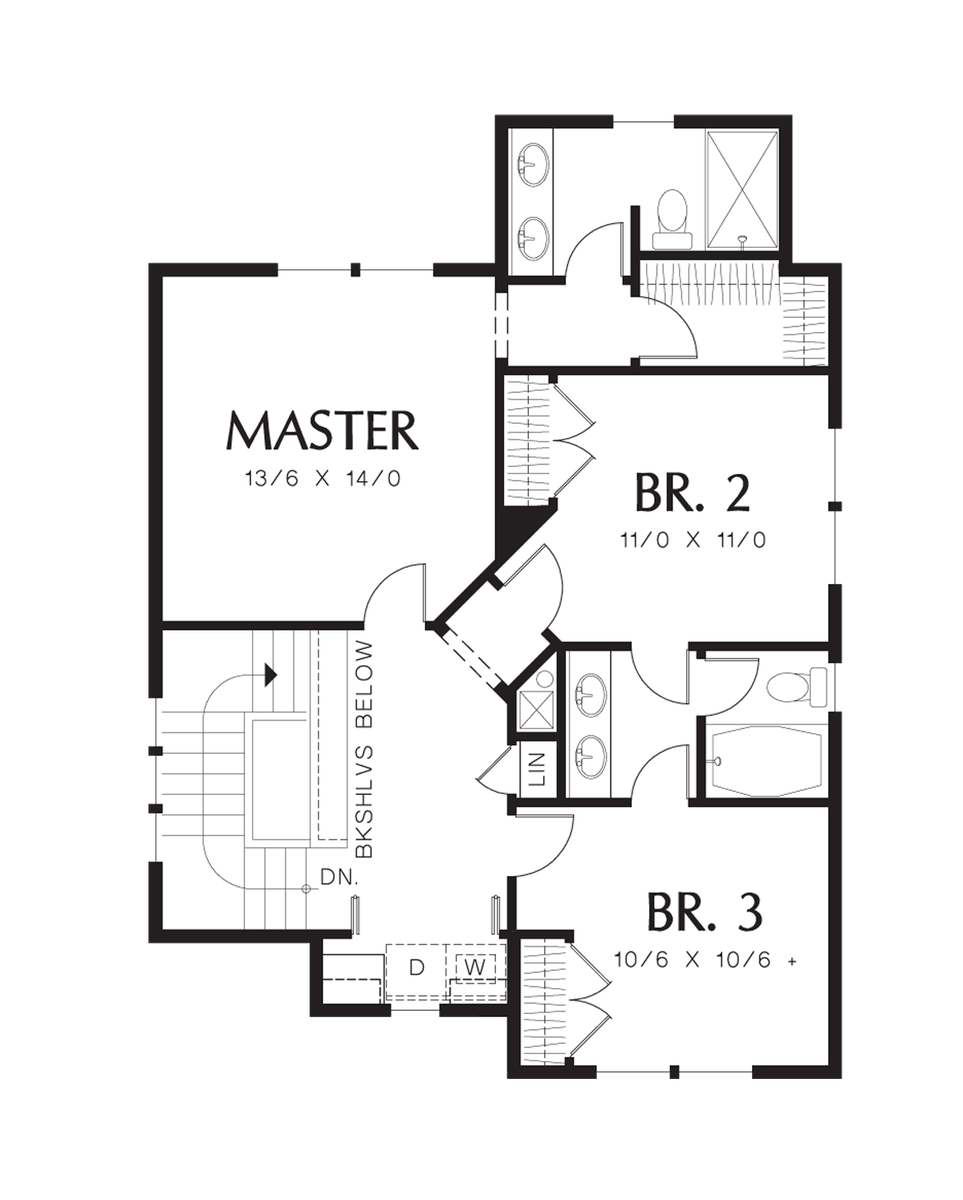 Upper Floor Plan for Mascord House Plan 21124B - The Fernwood