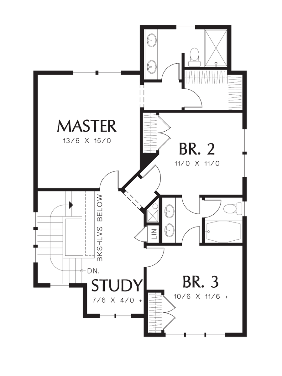 Upper Floor Plan for Mascord House Plan 21124 - The Elkhead