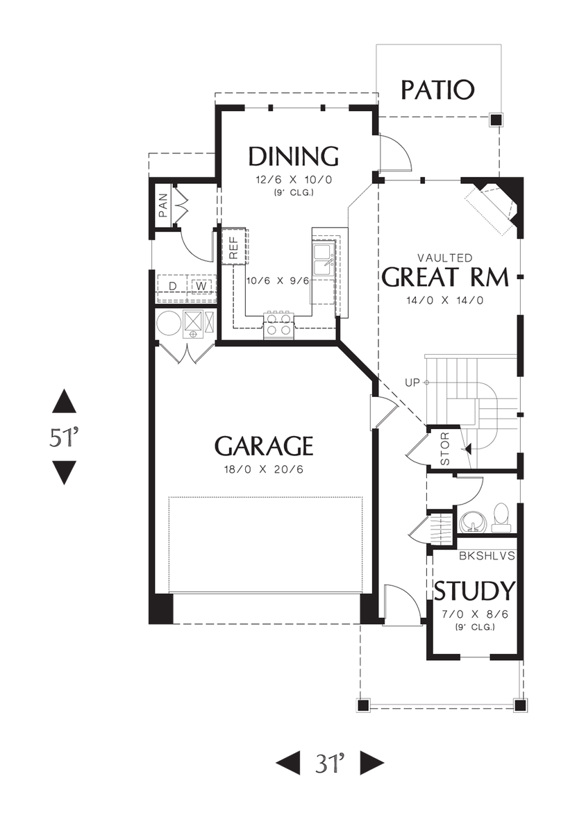 Main Floor Plan for Mascord House Plan 21126A - The Yamhill