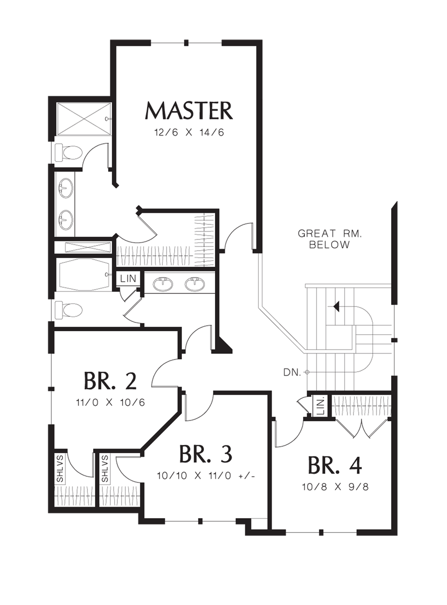 Upper Floor Plan for Mascord House Plan 21126A - The Yamhill