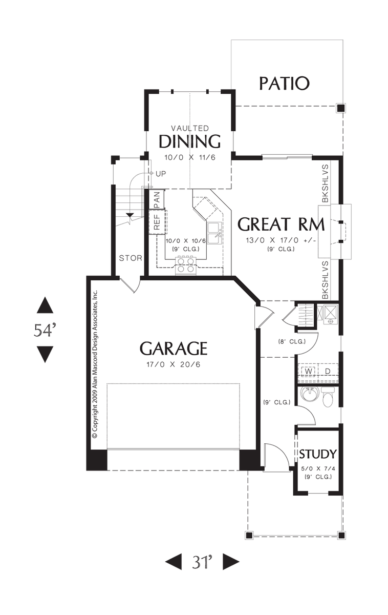 Main Floor Plan for Mascord House Plan 21128A - The Carpenterville