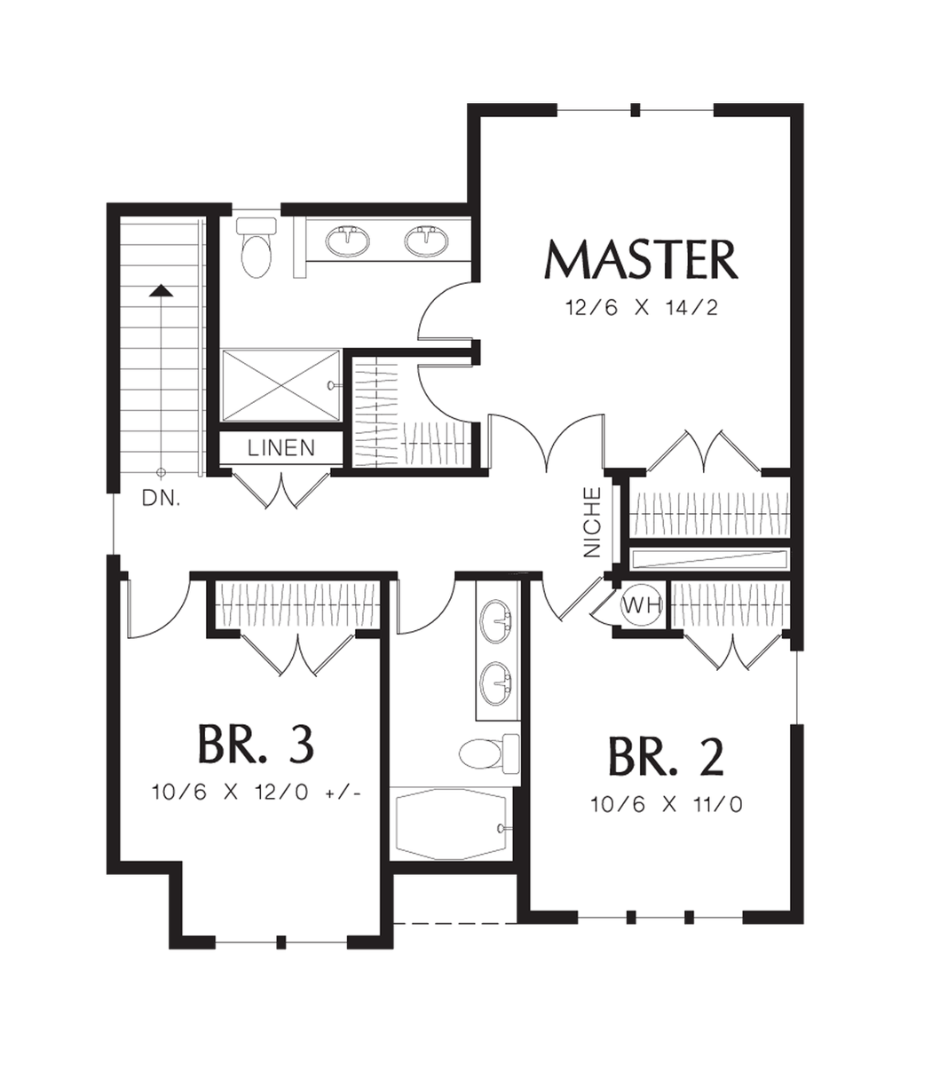 Upper Floor Plan for Mascord House Plan 21128A - The Carpenterville