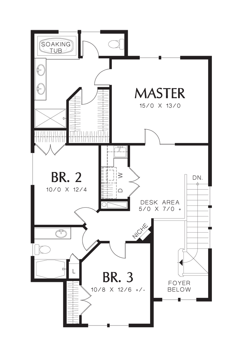 Upper Floor Plan for Mascord House Plan 21136A - The Gloucester